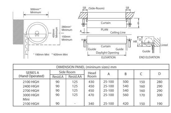 gliderol steel roller door series A and AA curtain roll dimensions