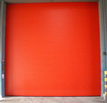 insulated roller shutter door in red