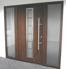 Dark Oak entrance door with plain sand blasted side lights