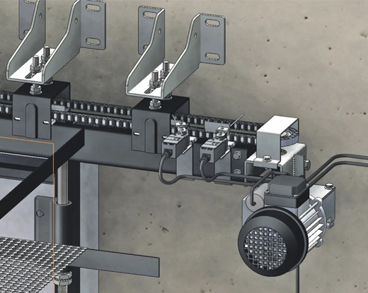 Technical image of motorised track with chain