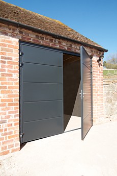 unribbed style side hinged doors in grey